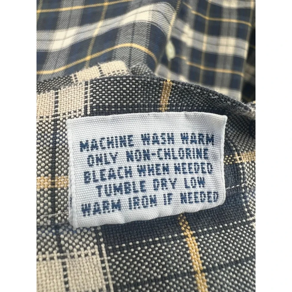 Polo Ralph Lauren‎ Shirt Mens Large Plaid Button Down Navy Tan Yellow Pony
